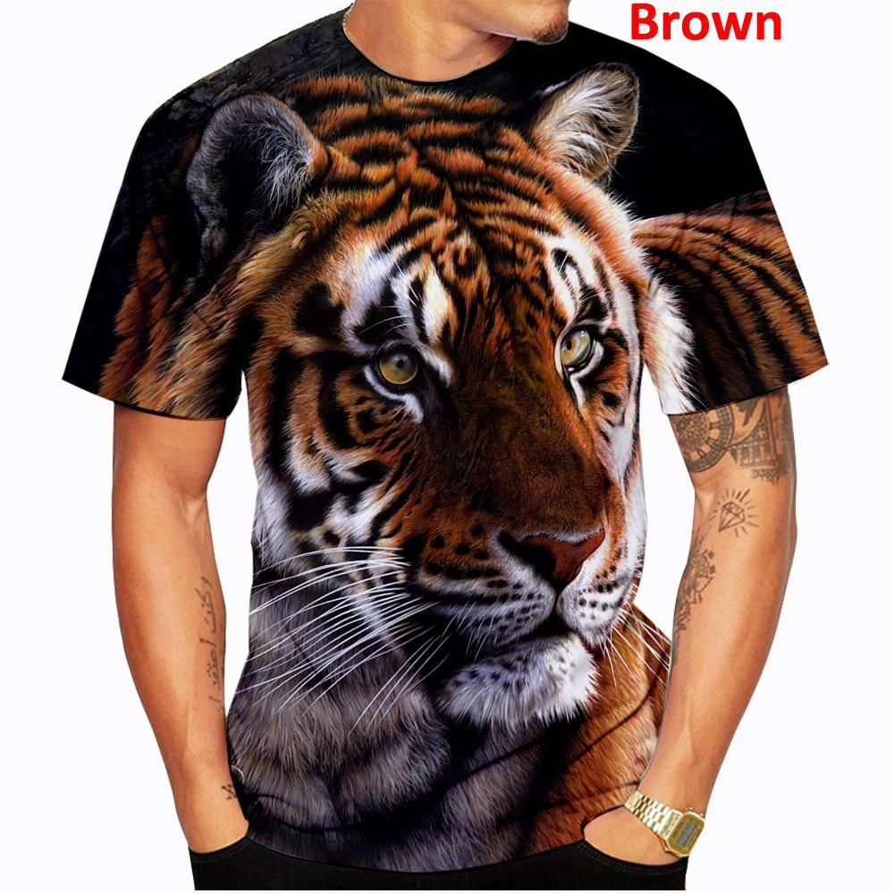 Cool Fashion Animal Tiger 3d Print T-Shirt Casual Round Neck Short Sleeved Men's T-shirts