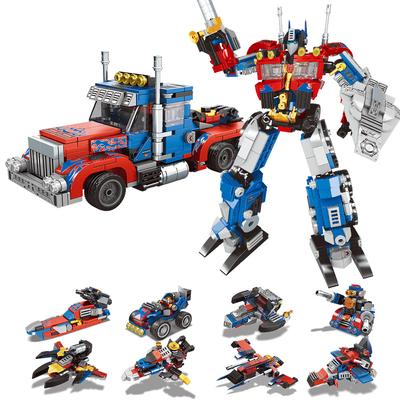 Robot Building Toy Set, Including 2 Transforming Robot Building Kit, Truck Soldier Overrun Soldier, Construction Truck Blocks To