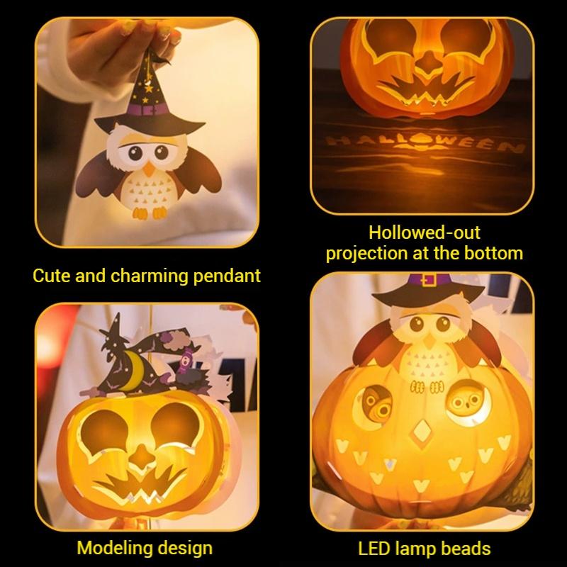 LED Halloween Pumpkin Lantern Decoration Children Diy Material Kit Hanging Paper Honeycomb Glowing Lantern Festival Decor