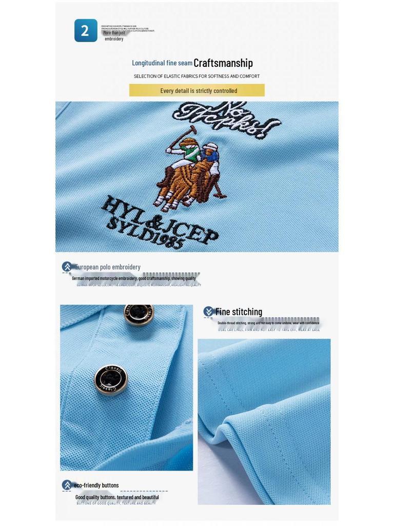 Men's Slim Fit Summer Polo Shirt - Solid Color, Short Sleeve, Embroidered Design