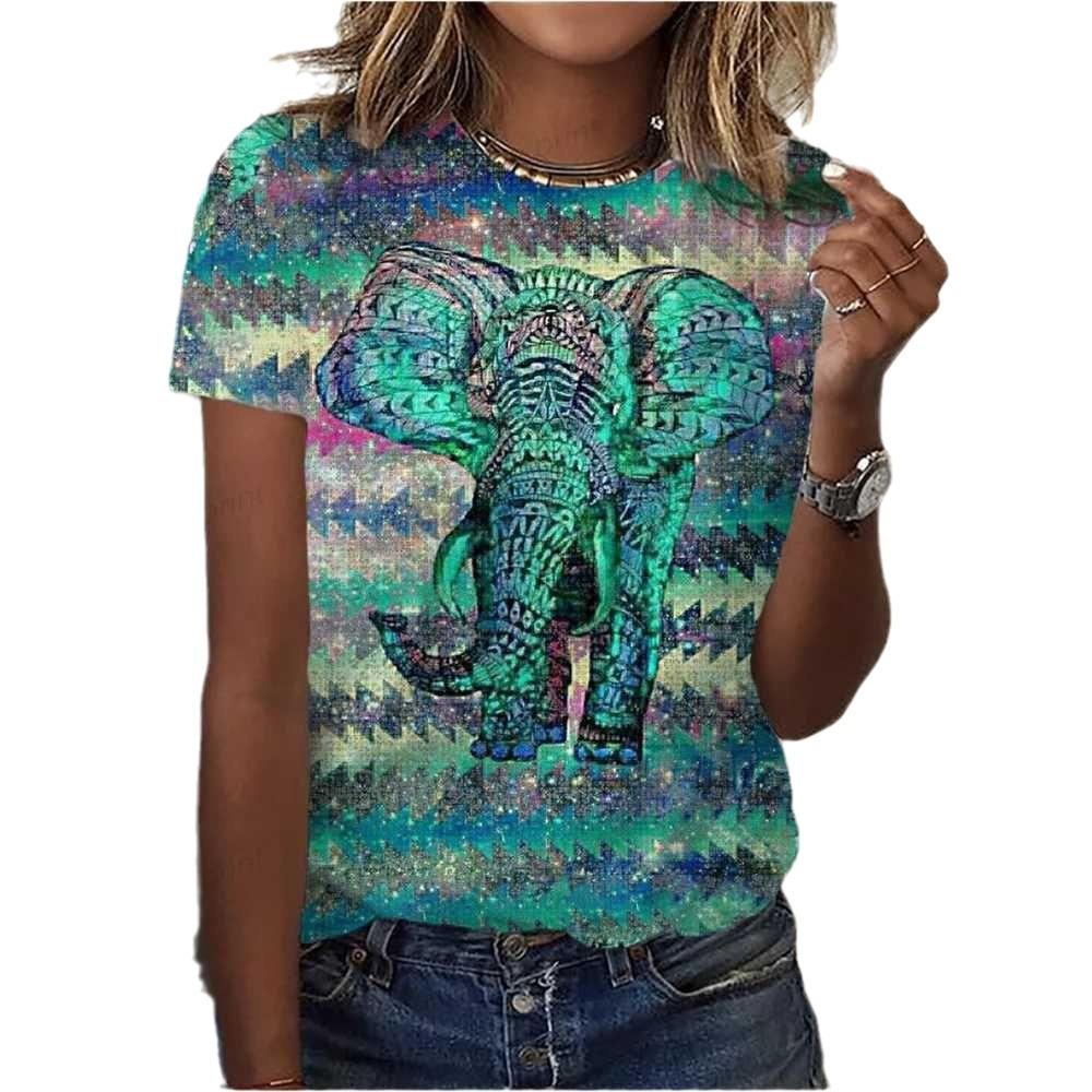 Cute Elephant Cat Pattern Women's T-shirt Fun Fashion Short Sleeve Women's 3D T-shirt Digital Printing Shirt