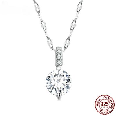 S925 Sterling Silber Schlichte Halskette mit klarem Zirkonia-Anhänger für Frauen zur Hochzeit, Verlobung, Jahrestag, edler Schmuck
