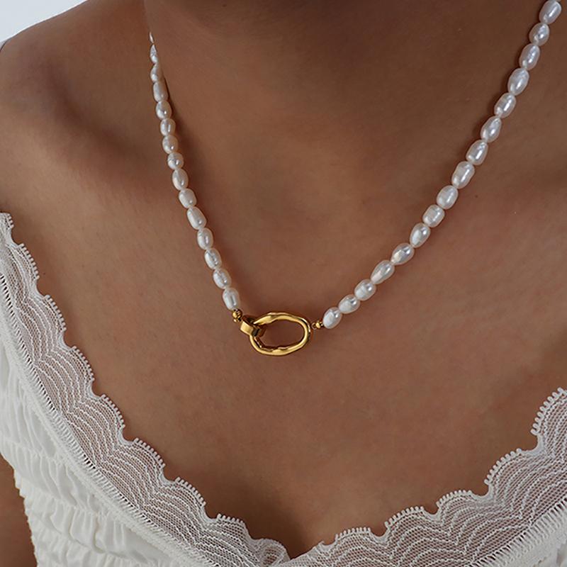 Freshwater Pearl Necklace Matching Bracelet For Women 18k Gold Plated Stainless Steel Ring Pendant Women's Necklaces Bracelets