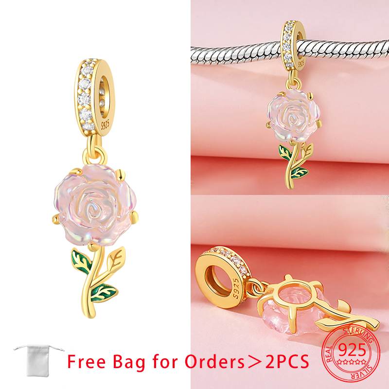 Jubiläen Charm Kupfer Originale Rose Liebesherzen Perle Passt zu Armbändern Halsketten Perlen Schmuck Basteln Schöner Schmuck Geschenke