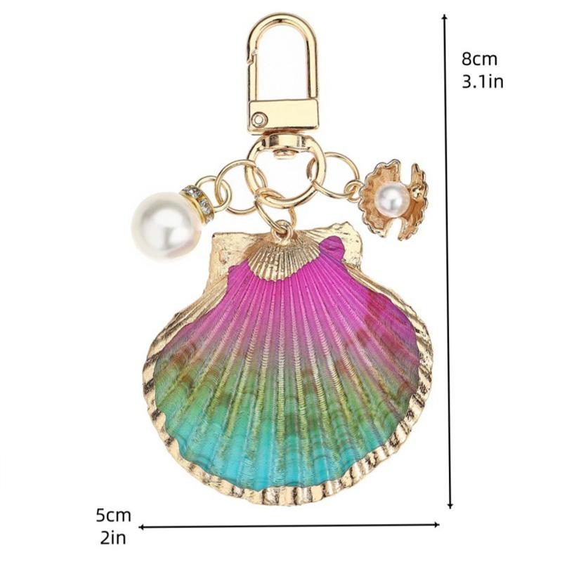 1pc Keyring Pendant Asymmetrical Imitation Pearl Naturally Shell Bag Accessory Keychain Starfish Shell