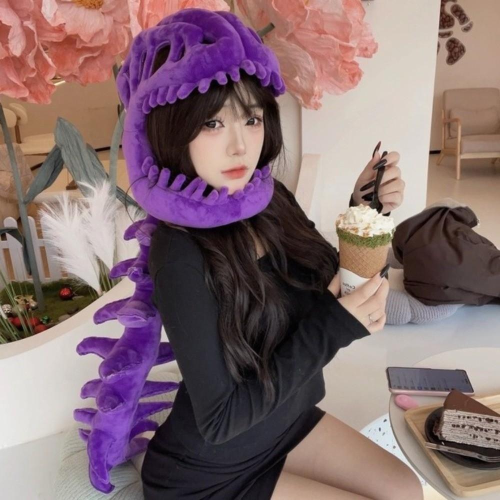 Soft Dinosaur Skeleton Headgear Realistic Stuffed Animal Bone Set Dino Plush Hat  Halloween Costume