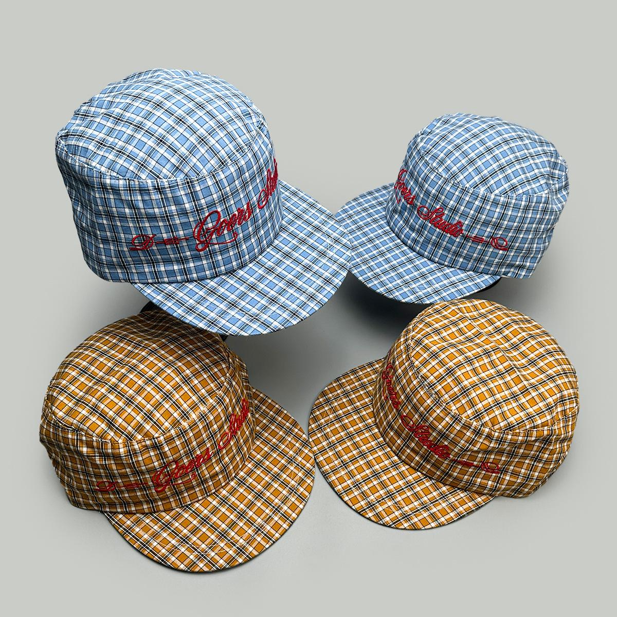 Charm Clothings Women's Orange Four Seasons Retro Checkered Embroidery Alphabet Baseball Cap Men's And Shade Flat Top Outdoor Cap 52-60Cm