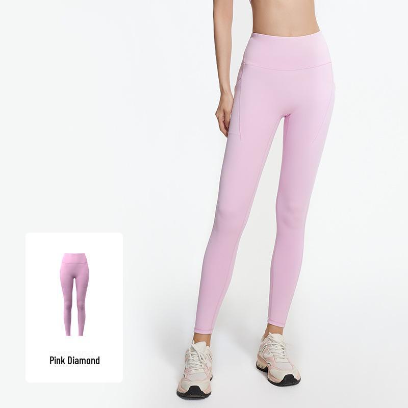 Juyitang High-Waist Yoga Pants with Side Pocket - Nude, Tight, and Elastic for Hip-Lifting Fitness.