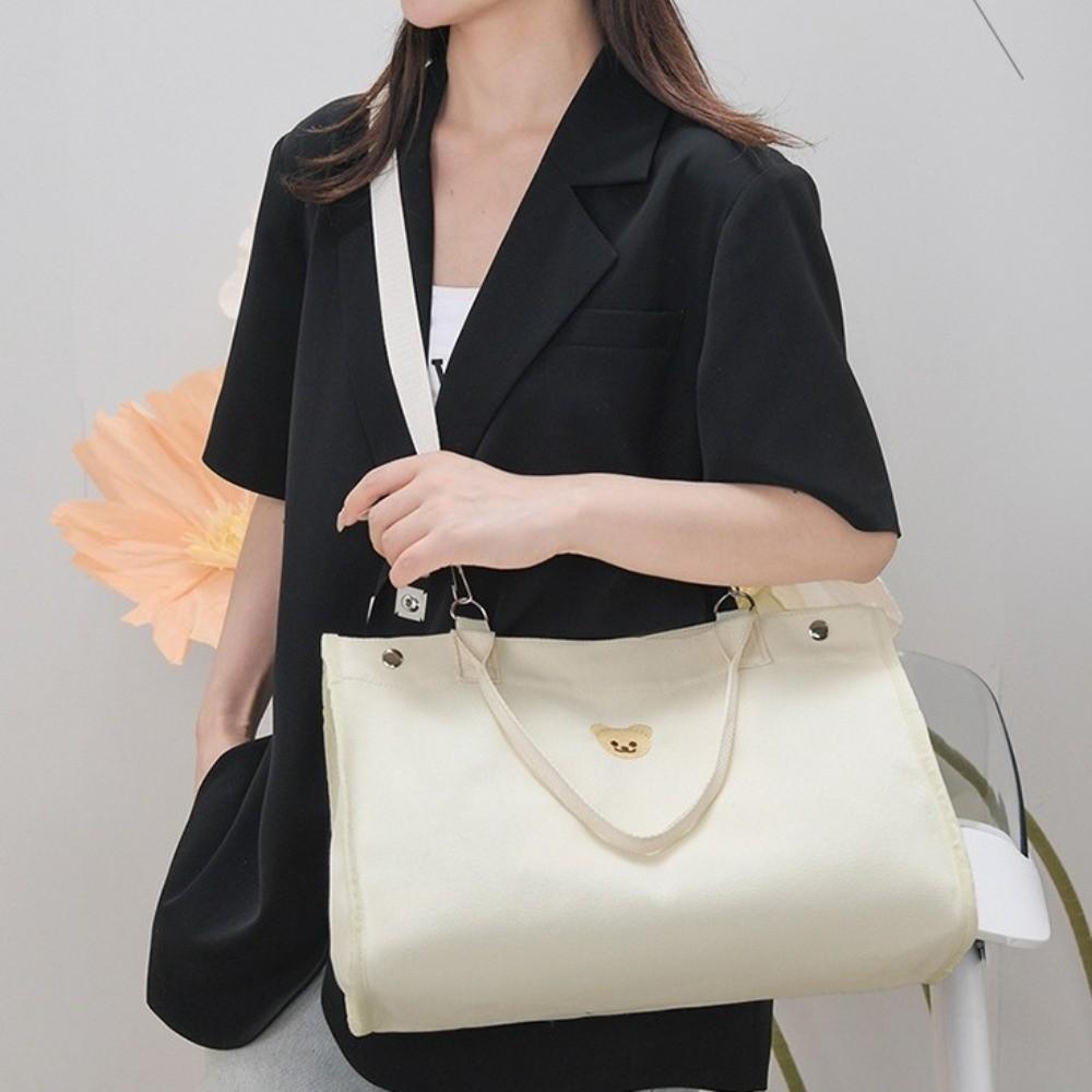 New Cartoon Bear Canvas Mother Bag Large Capacity Multifunctional Shoulder Crossbody Bag White Diaper Bag Women