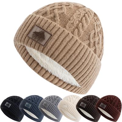 Unisex Keep Warm Winter Hat Plush Fur Lined Stylish Warm Cap Soft Beanie Hat For Men Women Outdoor Ski Sports Knitted Hat