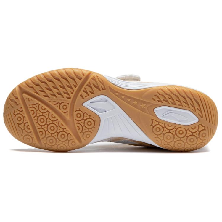 Li Ning Comfortable Slip Resistant Cushioning Abrasion Resistant Low top Training Shoes Unisex White Gold APPU010-1