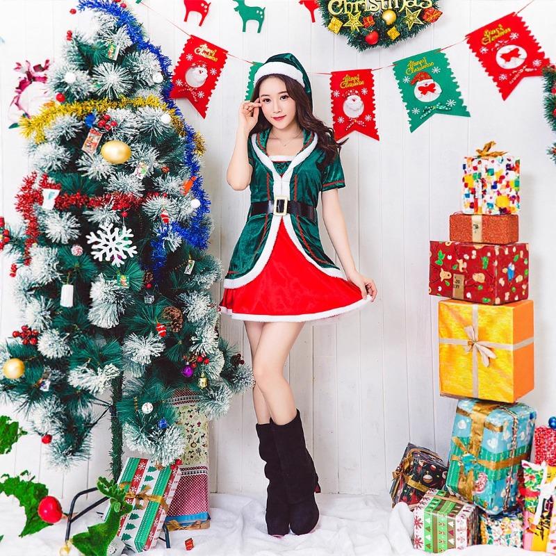 Christmas Themed Costume Green Christmas Elf Dress Adult Women's Party Performance Costume