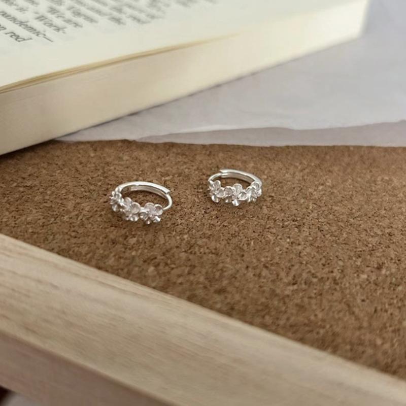 1 Pair Sterling Silver Small Rose Flower Round Hoop Earring Aaa Zircon For Women Female Charm Engagement Wedding Jewelry