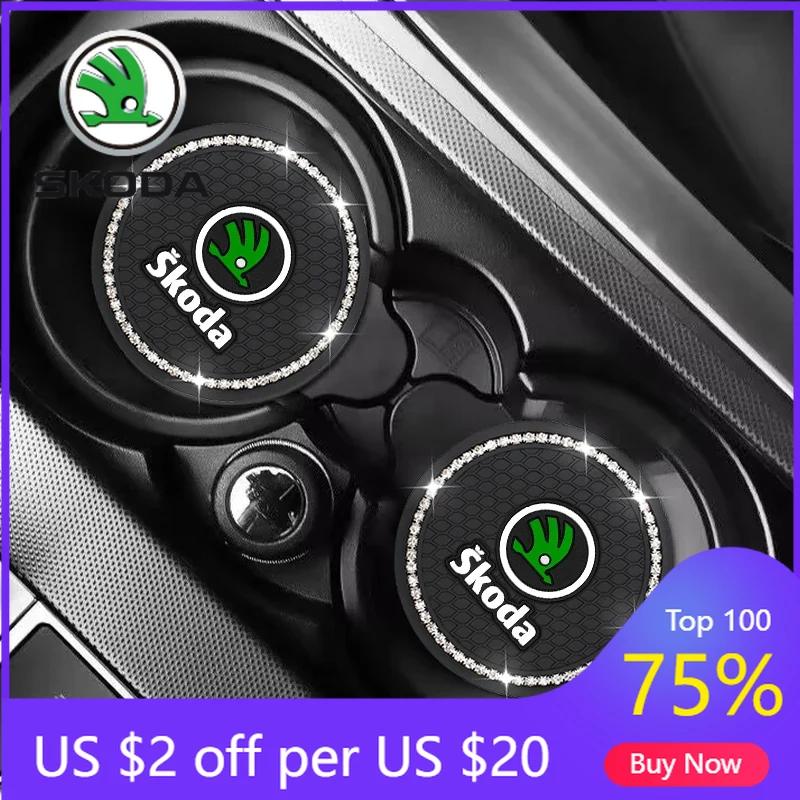 Car Sticker 2025 New Car Diamond Coaster Water Cup Anti-Slip Pad For Skoda Octavia A2 A5 A7 A8 Fabia Rapid Karoq Superb Kodiaq Y