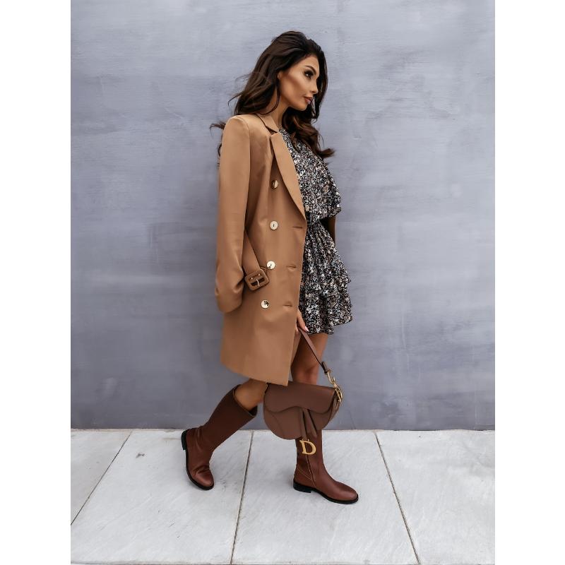Autumn Winter Women's Double-Breasted Blazer Dress, Belted Waist Office Dress with Color Options, Versatile Work To Party Wear