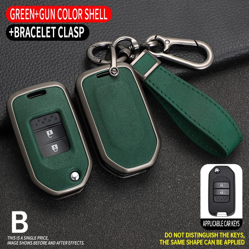 Interior Mouldings Zinc Alloy Leather Car Key Case Cover for Honda Civic 8th gen Folding Protected Key Replace Shell Keychain Au