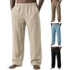 Men Linen Casual Pants Breathable Loose Fit Summer Trousers Solid Color Holiday Pants for Travel Beach Vacation