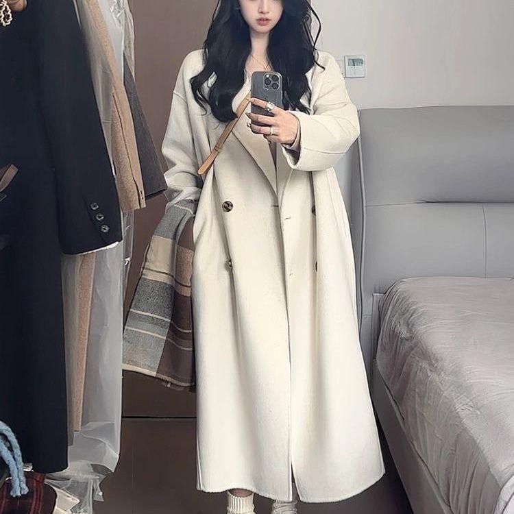 Sense Oatmeal Wool Coat for Women - Korean Style, Mid-Length, Plus Velvet, Thick, Perfect for Autumn and Winter.
