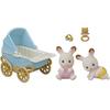 Figurine miniaturale - SYLVANIAN FAMILIES - Gemenii Iepure Ciocolatiu și căruciorul lor dublu