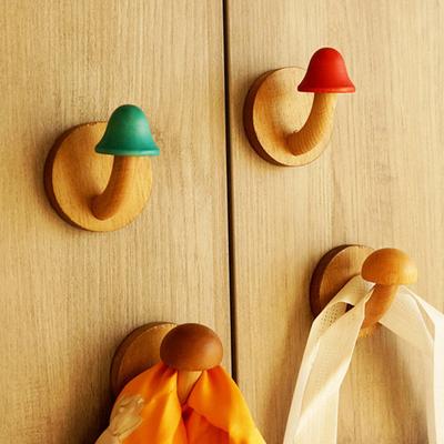 Wooden Hook Heavy Duty Adhesive Hook with Cute Mushroom Shape Nordic Style Hook for Glass Metal Latex Paint Walls