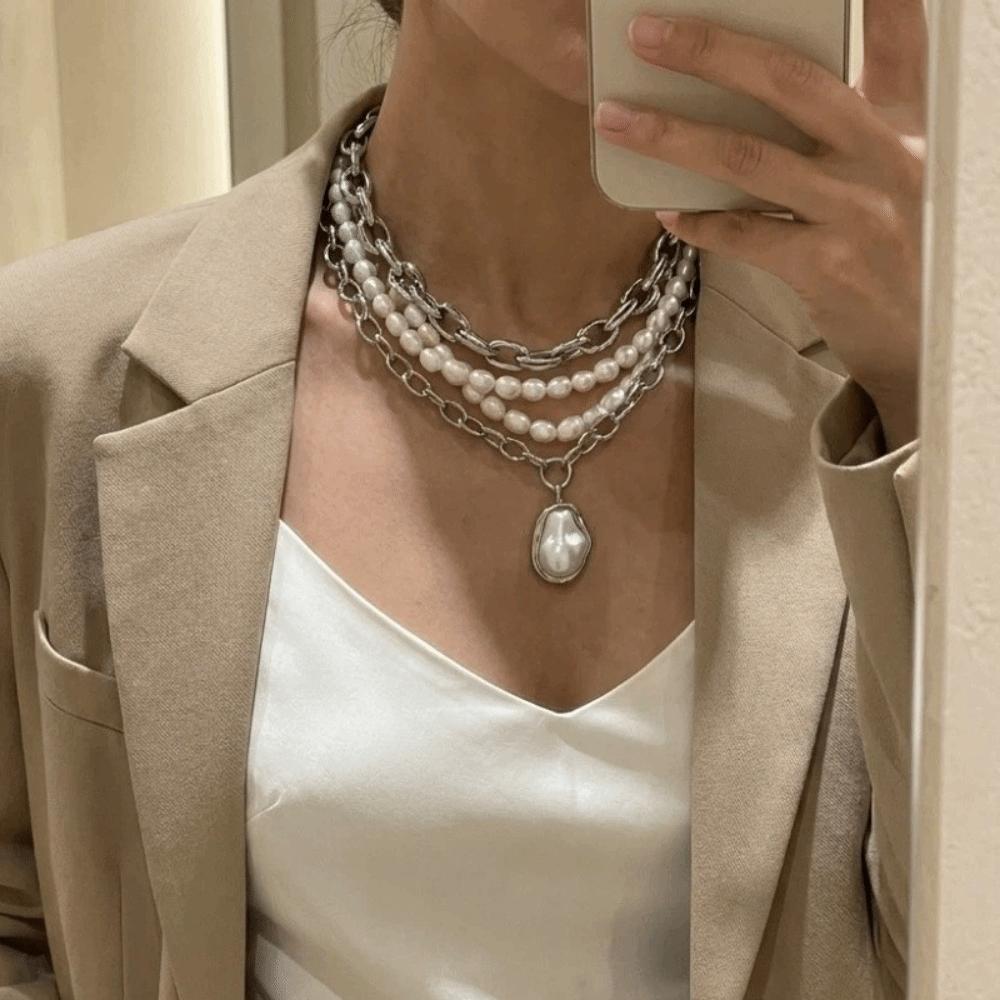 Multi-Layer Paperclip Chain Necklace Gold Tone Choker Necklace Women