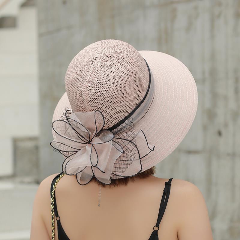 Women's Sun Hat, New Flower Organza Mesh Fisherman Hat, Foldable Vacation Versatile Elegant Sun Hat