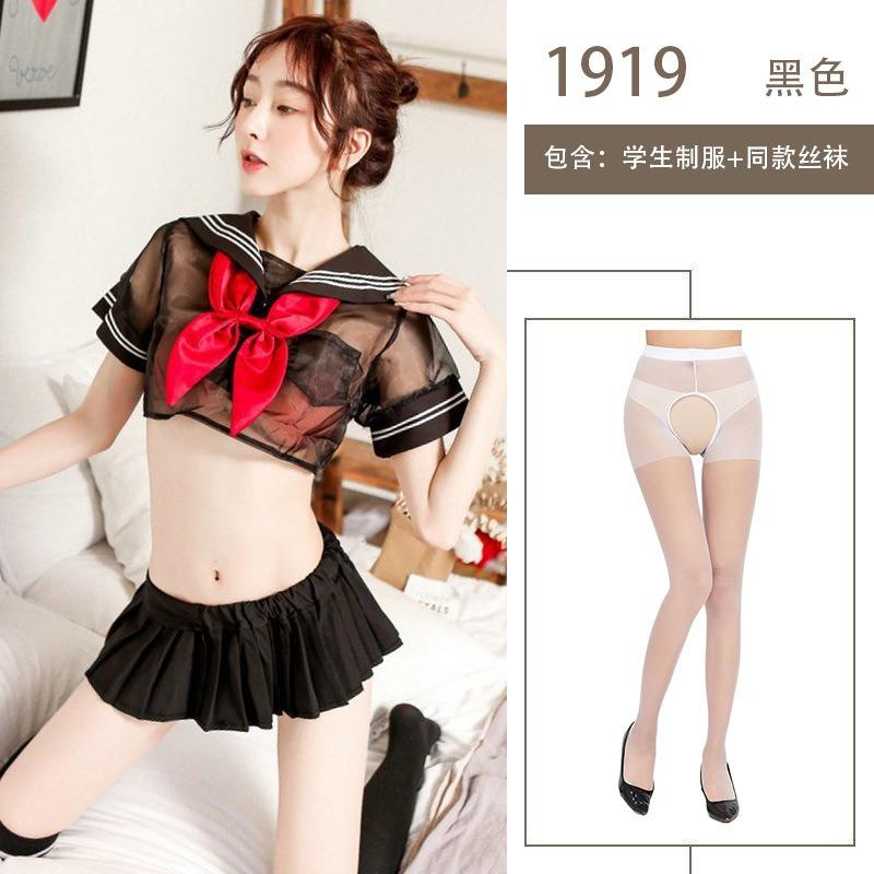 Sex Lingerie Sexy Bow Mesh Perspective College Suit Passion Pure Lust Sweet Uniform Seduction Sailor Suit