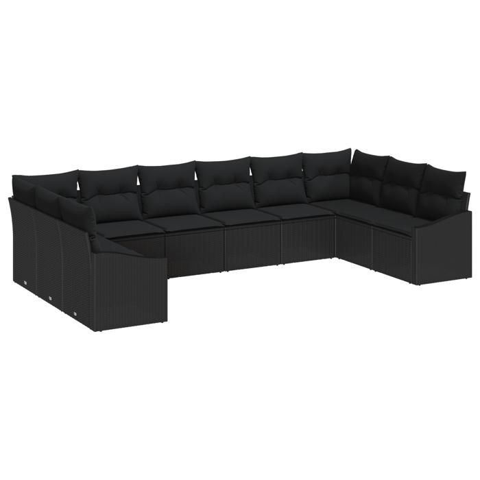 VidaXL Ensemble de salle à manger de jardin de 10 pièces avec coussins en poly rotin noir 3355572