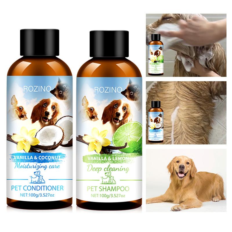 Tierwaschpflege-Set Shampoo 100ml+Conditioner 100ml Desodorierend Langanhaltender Duft Katze Hund Duschgel Haustierreinigungsprodukte