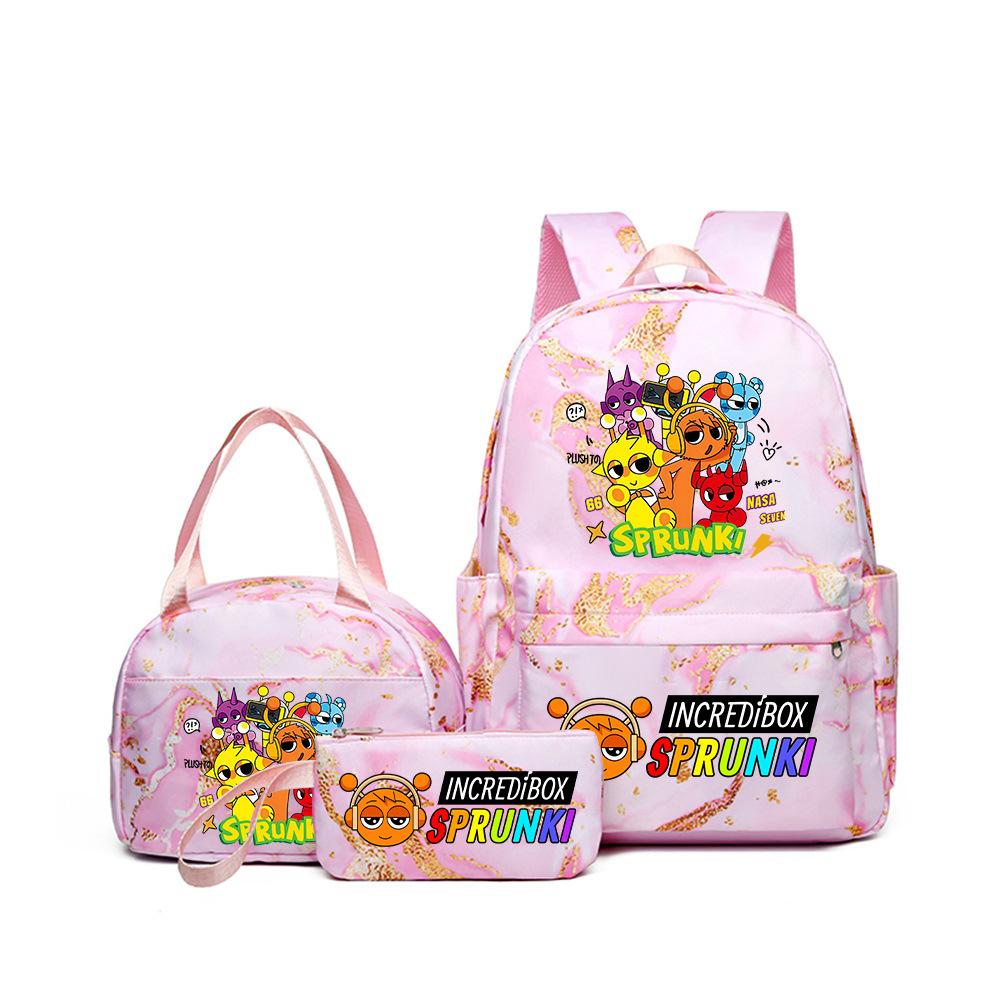 Sprunki teen student schoolbag rhythm box cartoon large capacity cute backpack three-piece set 3