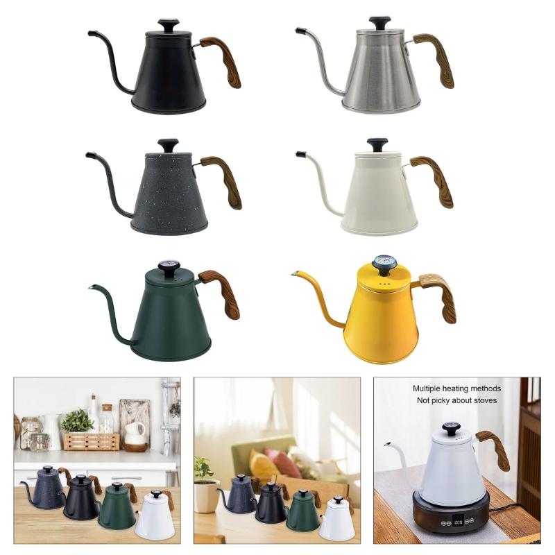 Edelstahl Schwanenhalskessel 1,2L mit Thermometer und Hitzebeständigem Griff für Präzision beim Kaffeeaufgießen
