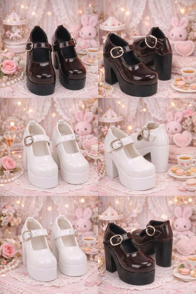 Sunny Step Platform Doll Heel Strap Shoes for Miniature Shoes for Doll Doll Clothes Shoes, Dolls, Black, Lolita, Enamel, Brown, White, Dolls,