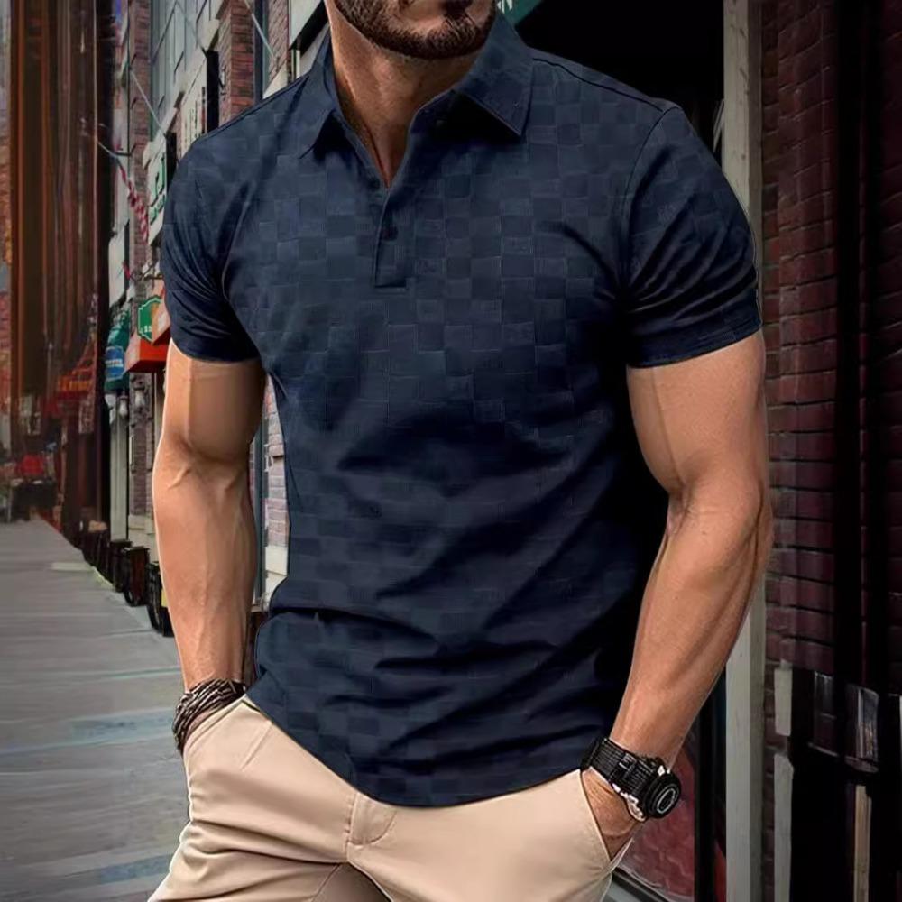 Kariertes Jacquard Kurzarm Herren Freizeit Poloshirt
