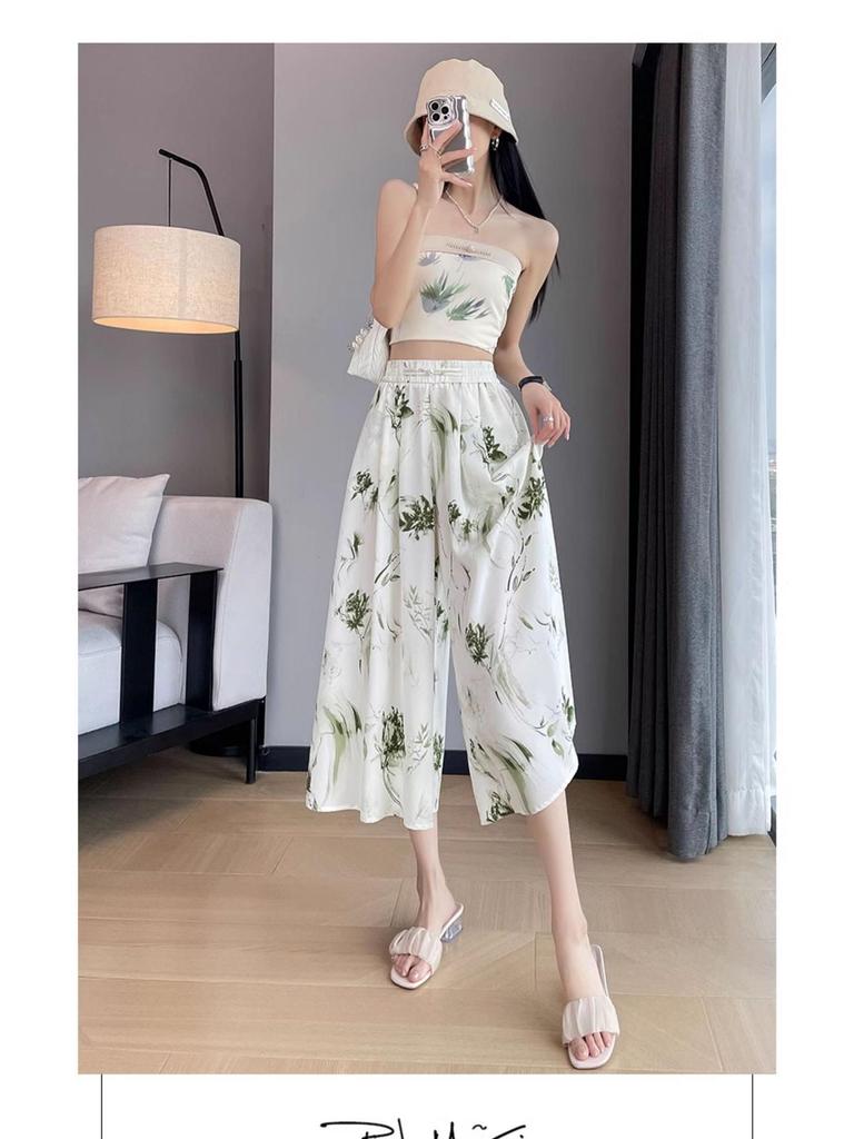 2025 Summer High Waist Women's Slimming Loose Fit Culottes - Petite Draping Wide-Leg Pants