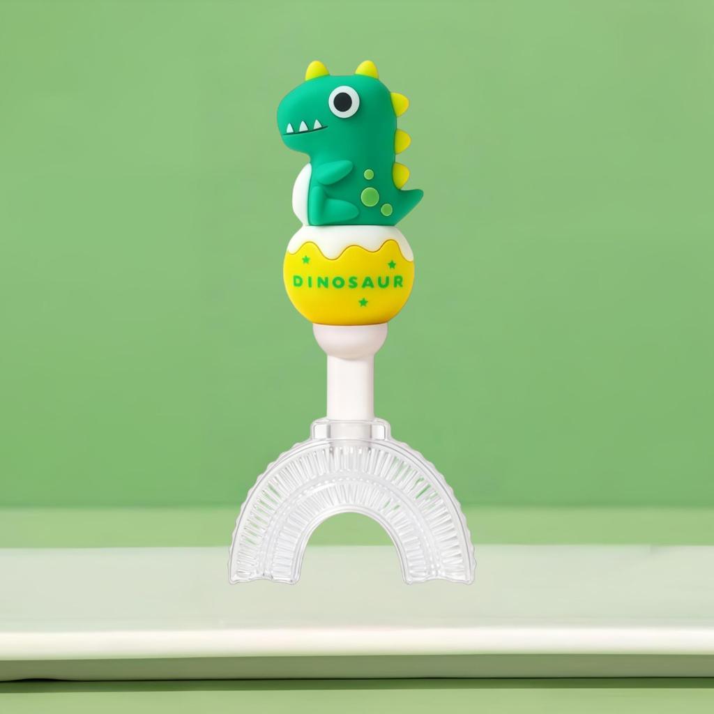 Children's U-Shape Toothbrush: Soft Silicone Bristles, Dinosaur Handle, Ages 1-12.
