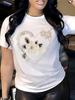 European Size Fashionable Letter Cartoon Print Women'S Round Neck Pure T-Shirt, Simple Design, Comfortable And Breathableer