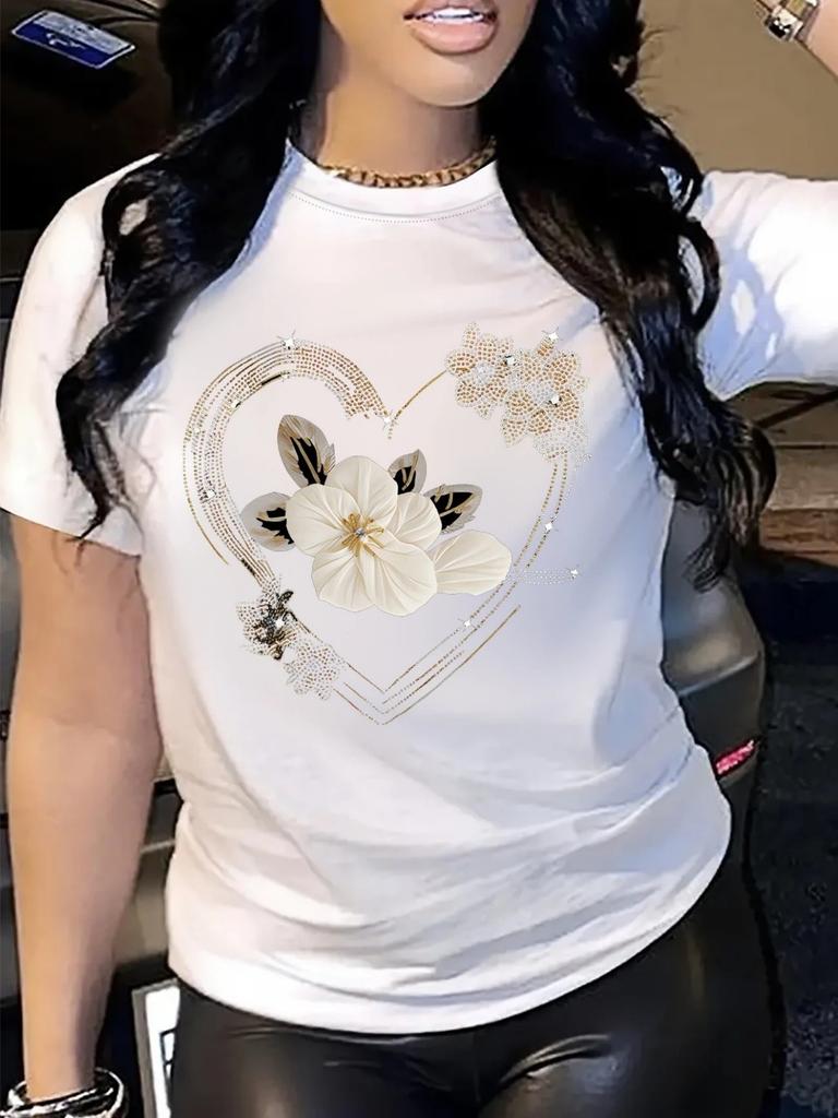 European Size Fashionable Letter Cartoon Print Women'S Round Neck Pure T-Shirt, Simple Design, Comfortable And Breathableer
