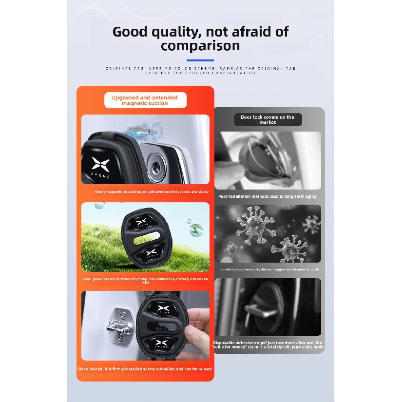 For XPeng X9 P7 G6 G9 P5 G3 Magnetic Silicone Door Lock Buckle Mute Damping Cushion Anti‑Collision Car Door Protective Cover Interior Mirrors 6