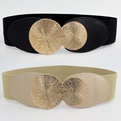 Cintura Elastica Larga da Donna con Fibbia Rotonda in Metallo - Design Elegante Europeo e Americano per Abiti e Maglioni