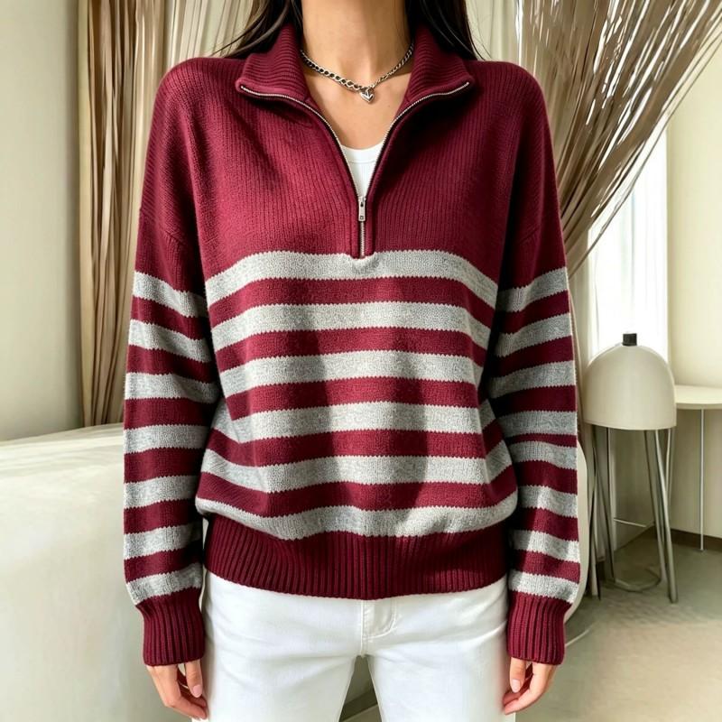 Womens Striped Color Block Sweater Loose Vintage Lazy Knitwear Fall Winter Outerwear