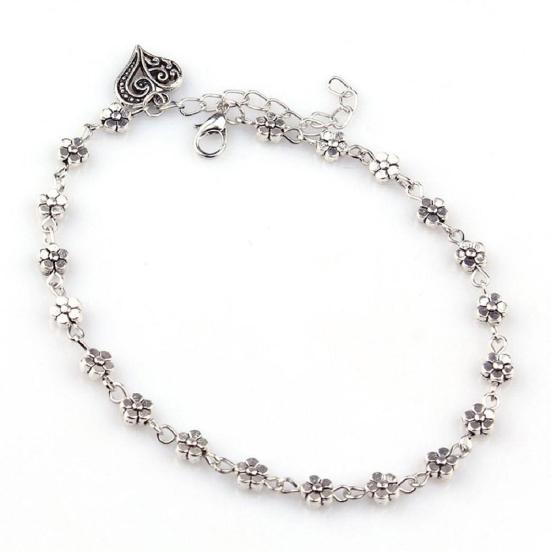 Boho Women Flower Heart Pendant Ankle Foot Bracelet Barefoot Sandal Anklet