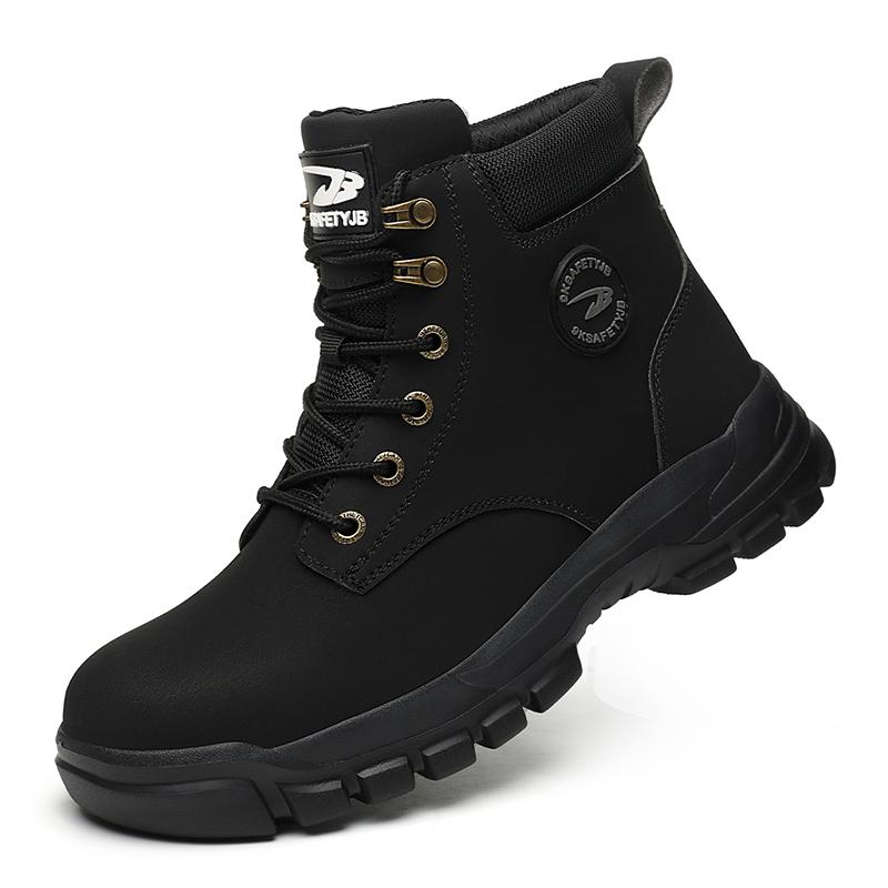 Fashion Mens Steel Toe Safety Boots Waterproof Leather Work Shoes Protective Work Boots High Top Safety Shoes Man Labor Protection Shoes