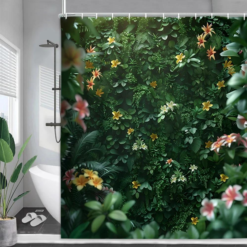 Green Vine Shower Curtain Vintage Nature Plant Flower Farm Leaf Garden Outdoor Jungle Polyester Fabric Bathroom Decor Curtain