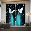 Set Of 2 Digital Printed Retro Blue Luminous Butterfly Living Room Curtain Furniture Bohemian Curtains Made Polyester Sitting Window Treatment