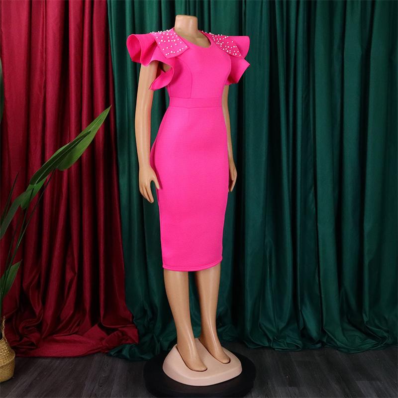 

Женская одежда большого размера с разрезом и бисером, с круглым вырезом, платье, с рюшами и рукавами XXXL розы красного