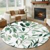Boho Watercolor Eucalyptus Leaf Round Rug Soft Non-Slip Floor Mat Minimalist Botanical Green Leaves Pattern Carpet for Bedroom