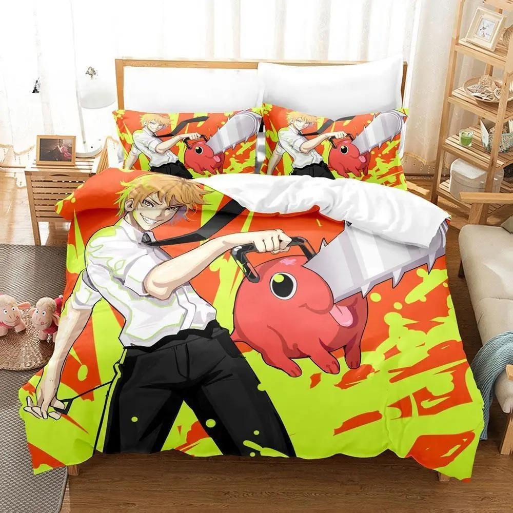 Demon Hunter Denshi Pokita Cartoon 3D Gedrucktes Bettdeckenset Bettwäschesets Kinder Einzelbett Twin-Bett Bett Schlafzimmer Dekoration