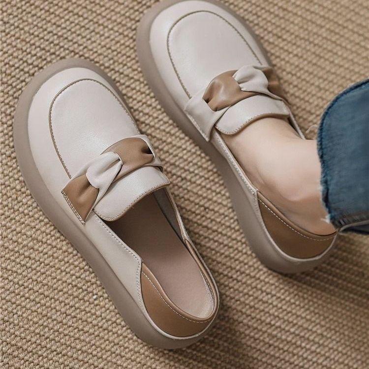 

Модная обувь Le Fu Женская 2025 Весна и Осень Модная Универсальная На толстой подошве Маленькая кожаная обувь Одиночная обувь для беременных женщин Женская 40 абрикосовый