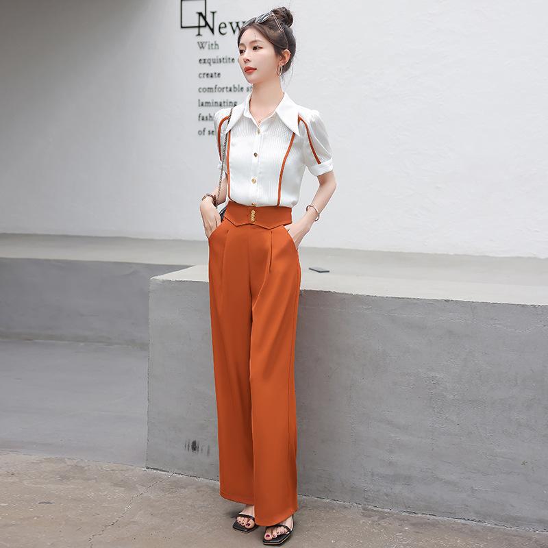 

Модный костюм женская рубашка с длинным рукавом лето новая качественная рубашка тонкие брюки клеш комплект из двух предметов трендовый XXL