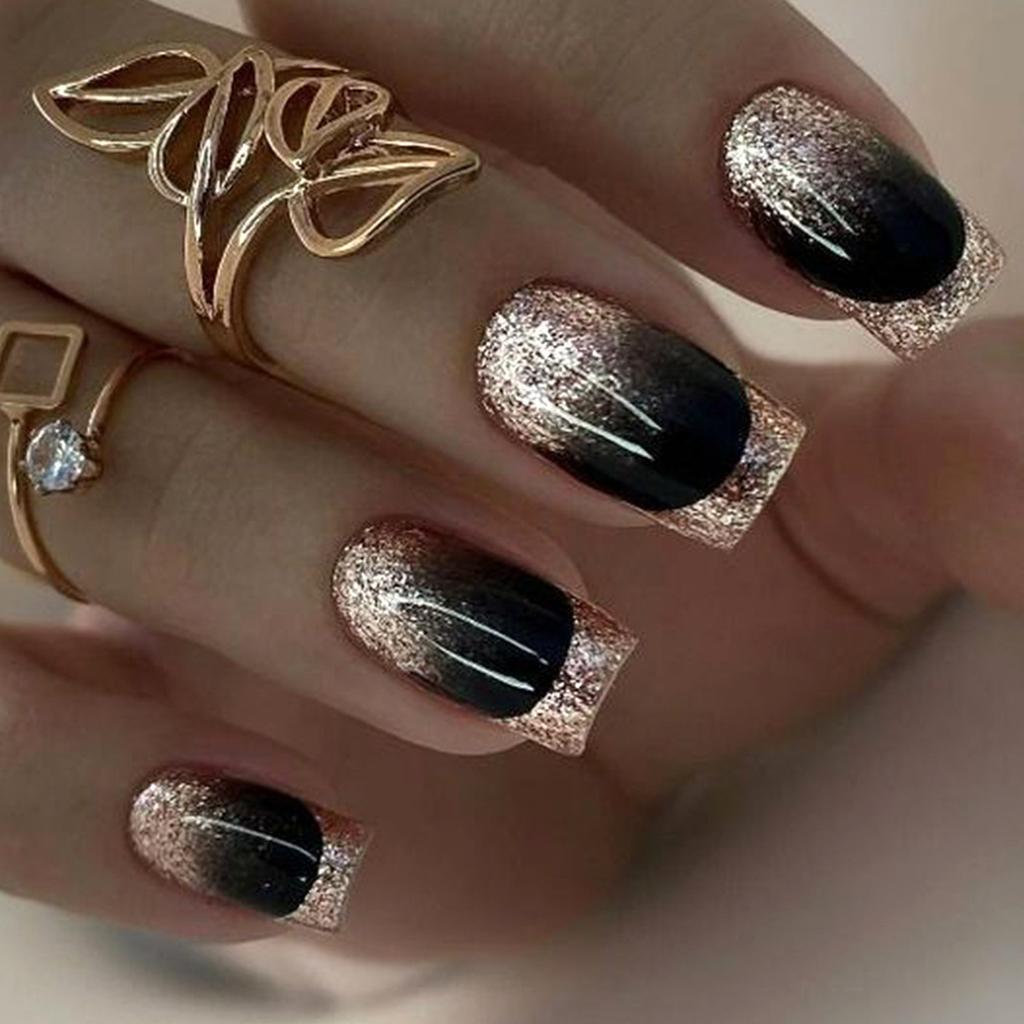 French Tip Press On Nails Long Coffin False Nails Press On Acrylic Glue On Nails Full Cover False Nails Wearable Fake Nails Set